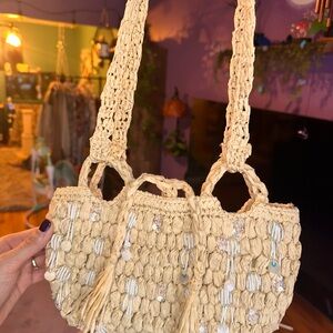 Beachy Babe Beige Crochet Shoulder Bag